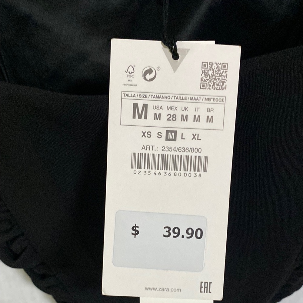 Zara Black Ruched Bustier Crop Top Spaghetti Straps Zipper Side - Picture 4 of 10